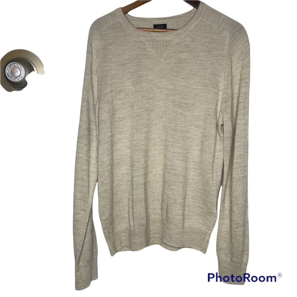 j crew linen/wool/alpaca blend heathered cream/tan/grey sweater l